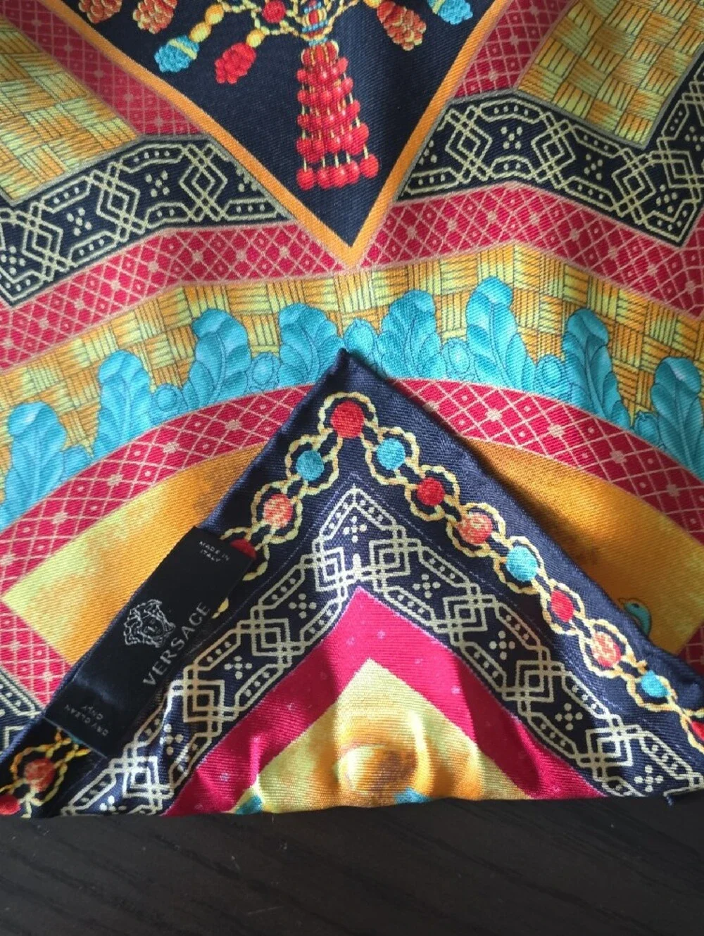 Versace Luxury Silk-Style Home Wall Decor Scarf in Blue and Gold